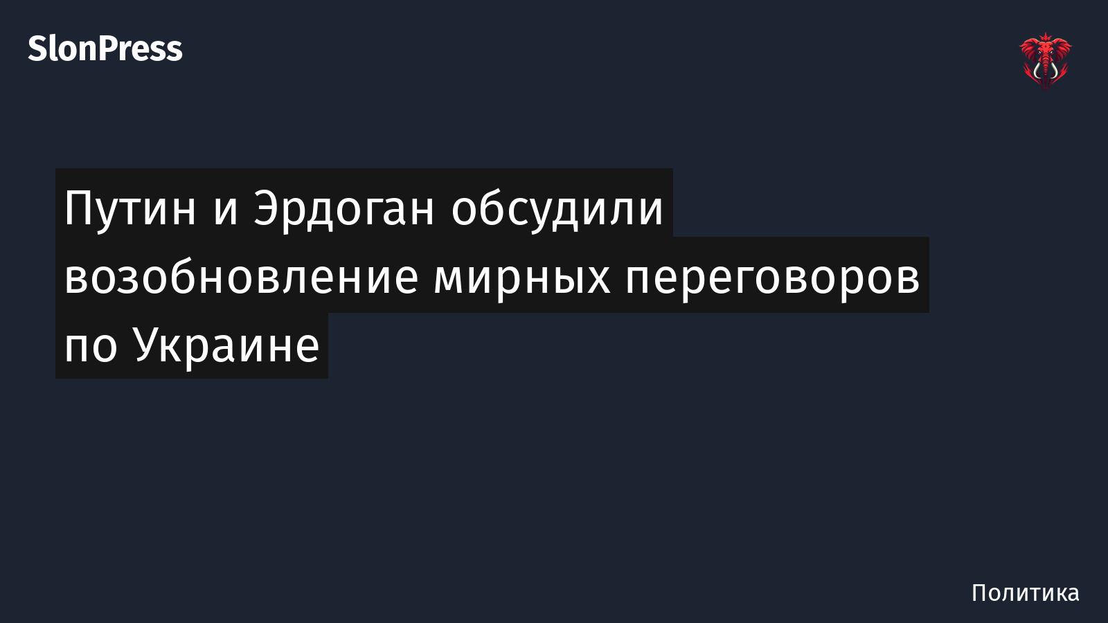 Путин и Эрдоган обсудили возобновление мирных переговоров по Украине
