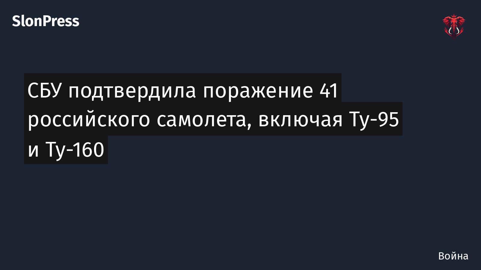 СБУ подтвердила поражение 41 российского самолета, включая Ту-95 и Ту-160