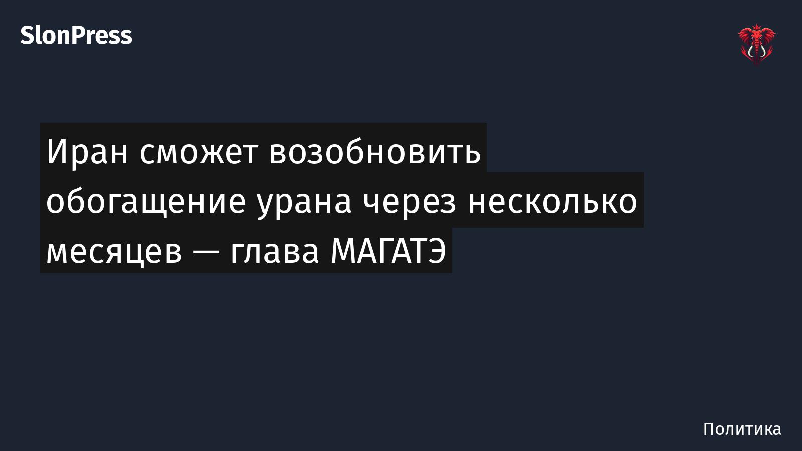 Иран сможет возобновить обогащение урана через несколько месяцев — глава МАГАТЭ