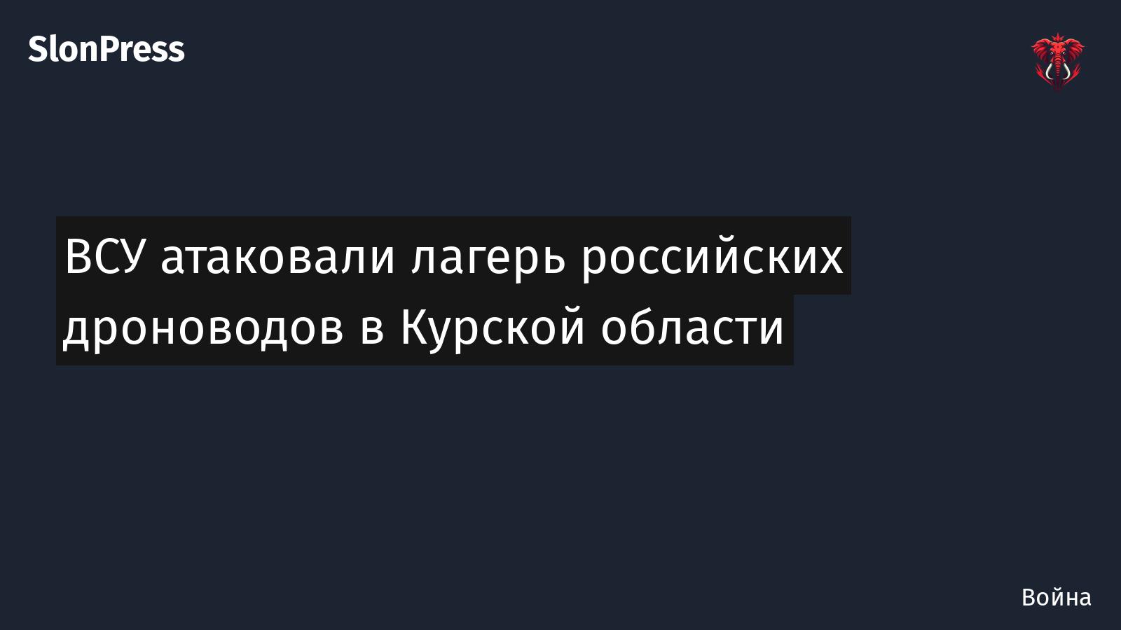ВСУ атаковали лагерь российских дроноводов в Курской области